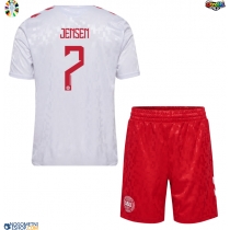 Otroški Nogometni dresi Danska Mathias Jensen #7 Gostujoči EP 2024 Kratek Rokav (+ Kratke hlače)